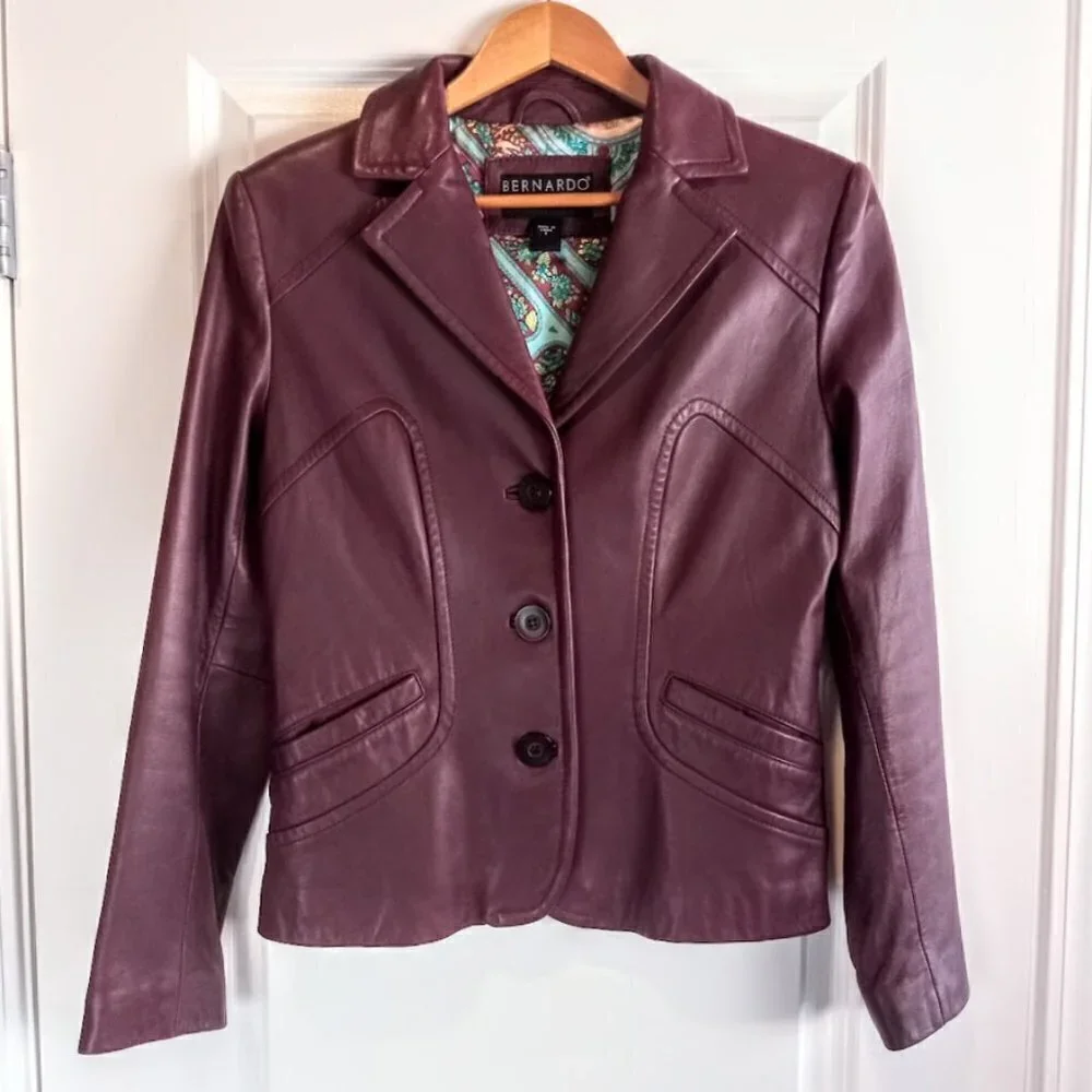 Bernardo Plum Lamb Leather Blazer
